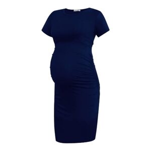 Smallshow. Elegant Ruched Navy Maternity Dress. Size XL.